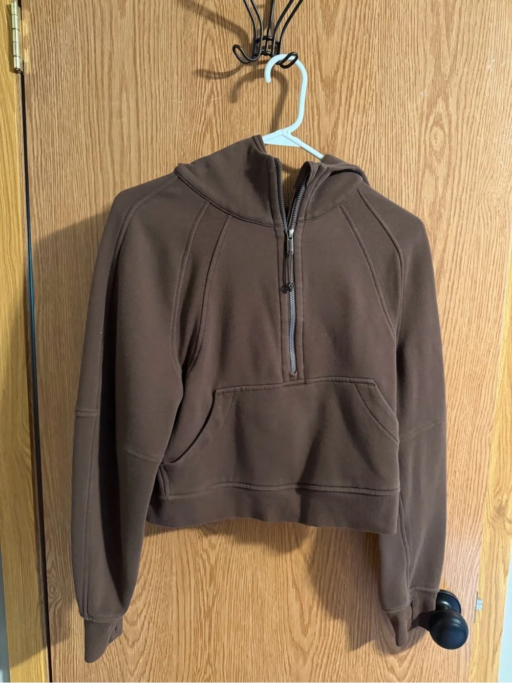 Cropped Brown Half-Zip Hoodie